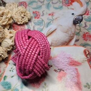 Hot Pink Woven Cuff Bracelet Flexible Five Strand Seed Beads Knot 2 Inches Wide